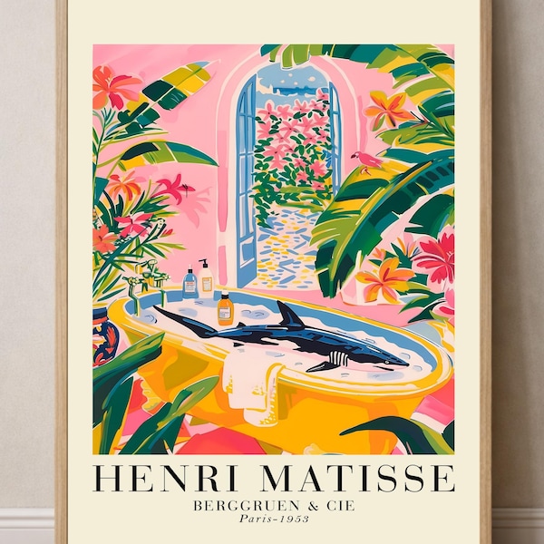 Shark Door Flower Matisse Poster Wall Art | Colorful Boho Bathroom Decor