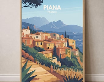 Piana Corsica Poster | France Poster | Corsica Mountain Coast Landscape Wall Art Decoration Travel