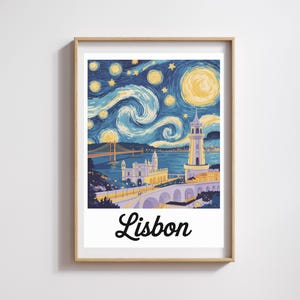 Affiche Lisbonne  – Style Van Gogh Nuit étoilée