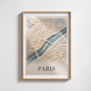 Affiche Paris Carte stylisée - Poster design abstrait - Plan urbain décoratif - Déco murale contemporaine