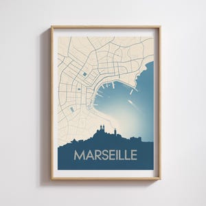 Póster de Marsella – Mapa de diseño minimalista – Póster decorativo de una ciudad del sur – Ilustración gráfica contemporánea