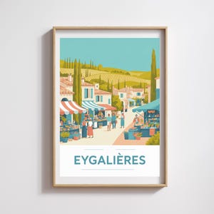 Manifesto di Eygalières – Illustrazione vintage del mercato provenzale, decorazione murale colorata in stile retrò