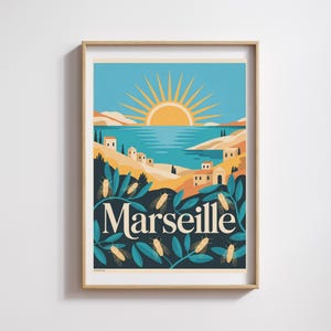 Manifesto di Marsiglia – Sole provenzale e cicale – Manifesto decorativo del sud della Francia – Illustrazione vintage colorata