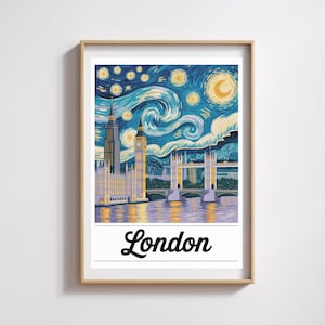 Affiche Londres  – Style Van Gogh Nuit étoilée