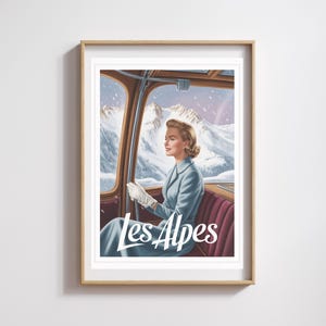 Poster vintage Le Alpi – Eleganza retrò ispirata a Grace Kelly – Funivia innevata chic