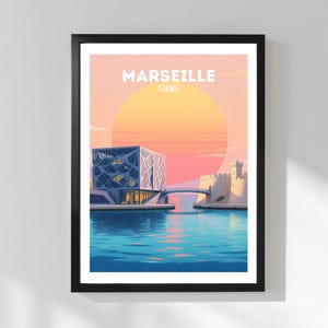 Marseille Poster – MUCEM and Fort Saint-Jean – Modern Vintage Poster, Mediterranean Wall Art and Seaside Architecture