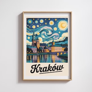 Affiche Kraków  – Style Van Gogh Nuit étoilée