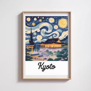 Pôster de Kyoto – Noite Estrelada Estilo Van Gogh