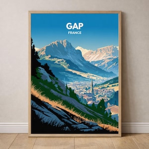 Gap France Travel Poster | Hautes-Alpes Mountain Valley Landscape Wall Art | Home Decor
