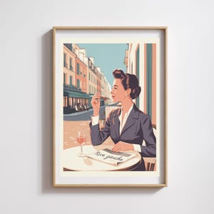 Poster della Rive Gauche di Simone de Beauvoir – Illustrazione femminista d'epoca – Terrazza parigina retrò