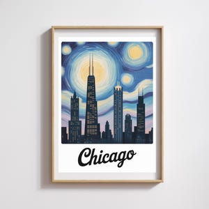 Poster di Chicago – Notte stellata in stile Van Gogh