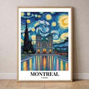 Montreal Starry Night Poster | Van Gogh Poster | Canada Wall Art Decor Travel Night Landscape Blue
