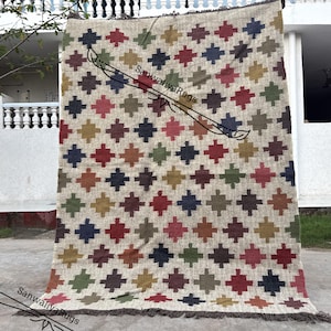 Handwoven Wool Jute Kilim Rug: 5x8 Custom Size Home Decor