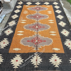 Handwoven Wool Jute Kilim Rug: Traditional Indian Dhurrie