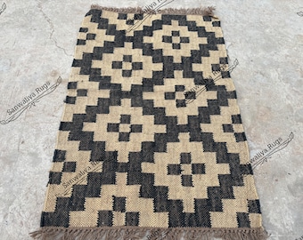 Handmade Wool Jute Kilim Runner Rug Kilim Area Rug Flatweave Navajo Rug Handwoven Large Rug Bohemian Rug Living Room Rug Outdoor Decorative