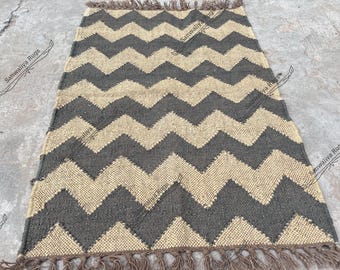 Handwoven Vintage Indian dhurrie - Handmade wool jute kilim Southwestern Navajo Rug