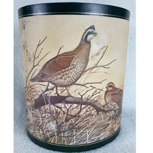Papelera rústica campestre con arte de aves con codornices Bobwhite de Wm Zimmerman