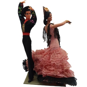 Vintage Marin Chiclana Espana Spanish Flamenco Dancer Doll Set 7.5&quot;