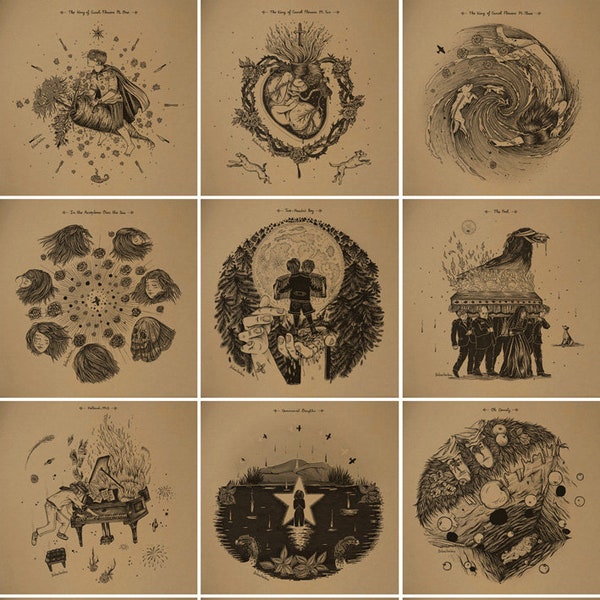 Neutral Milk Hotel's 'In The Aeroplane Over The Sea' Inspired illustrations /// Set of 12 square prints