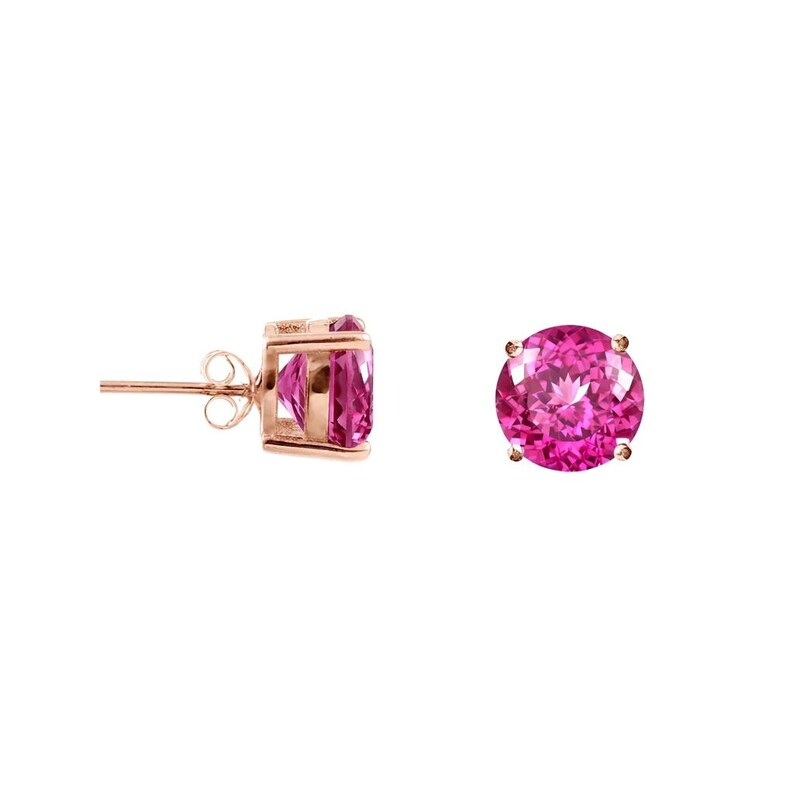 Hoop Side View Natural Pink Sapphire Hoop Earrings: Round Brilliant Cut, 10x10 MM ...