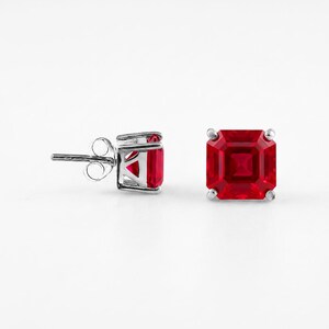 7 x 7 mm natuurlijke Mozambikaanse rode robijn, Asscher-geslepen, handgemaakte oorknopjes: kostbare edelsteen