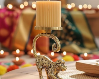 Candelabro de mono dorado, candelabro vintage de latón con forma de animal, decoración bohemia.