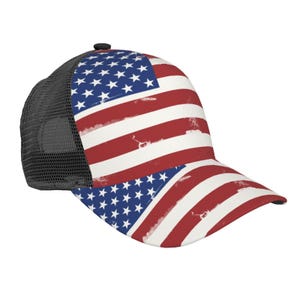 Custom American Flag Trucker Hat - Distressed Vintage Style with Mesh Back | Personalized Patriotic Baseball Cap | Adjustable Snapback