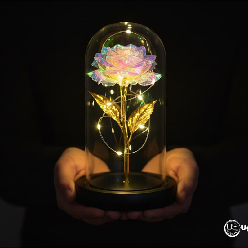 Lighted Roses Under Glass Rose in Glass Dome - Etsy