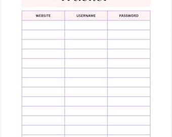 Password Tracker Printable | Internet Login Organizer (PDF)