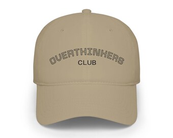 OVERTHINKERS CLUB cap | embroidered baseball cap, neutral tan