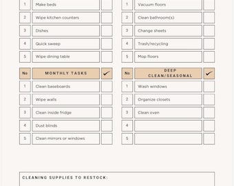 Daily Weekly Monthly Deep Cleaning Checklist | Simple Home Schedule (PDF)