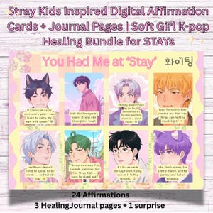 Streunende Kinder inspiriert Digitale Affirmation Karten + Journal Seiten | Soft Girl K-Pop Healing Bundle für STAYs | PDF zum Ausdrucken