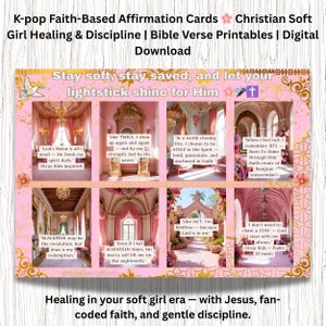 Tarjetas de afirmación basadas en la fe del K-pop, versículos bíblicos imprimibles de disciplina de sanación cristiana, descarga digital