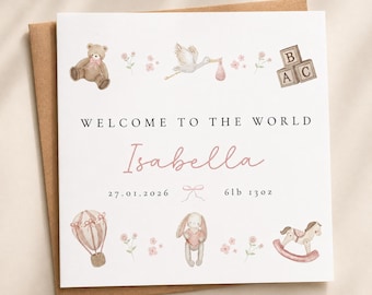 Personalised New Baby Girl Card | Pink Welcome To The World
