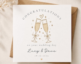 Personalised Wedding Card | Minimalist Champagne Flutes Design