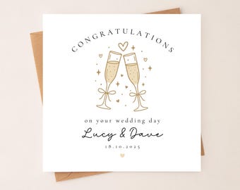 Personalised Wedding Card: Minimalist Champagne Flutes Design