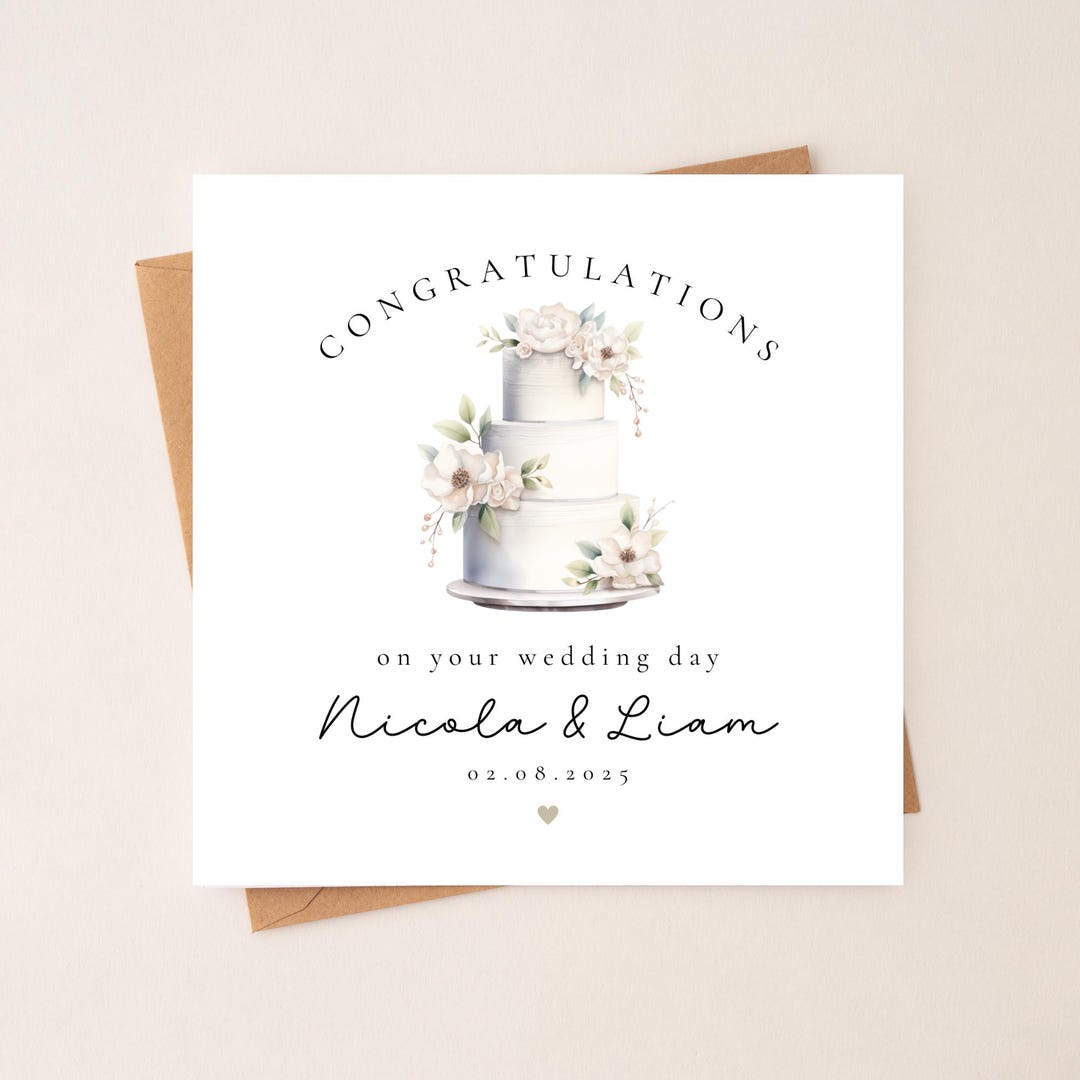 Personalised Wedding Card | Custom Names & Date | Minimalist Elegant ...