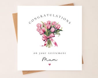 Personalised Retirement Card for Her | Female Relation | Bunch of Pink Tulips
