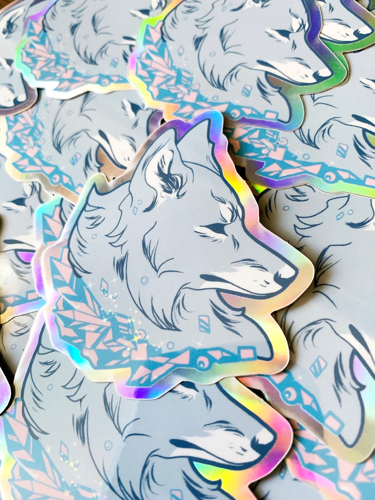 Pegatina holográfica de lobo de cristal - Etsy México, image size:1200x1600