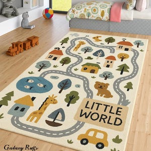 Getufteter Kinderspielteppich LITTLE WORLD Kindergartenteppich, Interaktiver Cartoon-Stadtteppich für Spielzimmer, Langlebiges Kindersicheres Bodenbelagsgeschenk