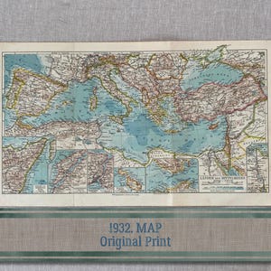 Karte von Mittelmeer und Umgebung Original antiker Druck um 1932 von Meyers Lexikon Echte Lithographien