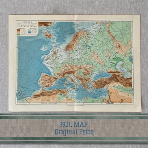 Map of Europe Authentic Color Lithograph Print c.1931 Meyers Lexikon