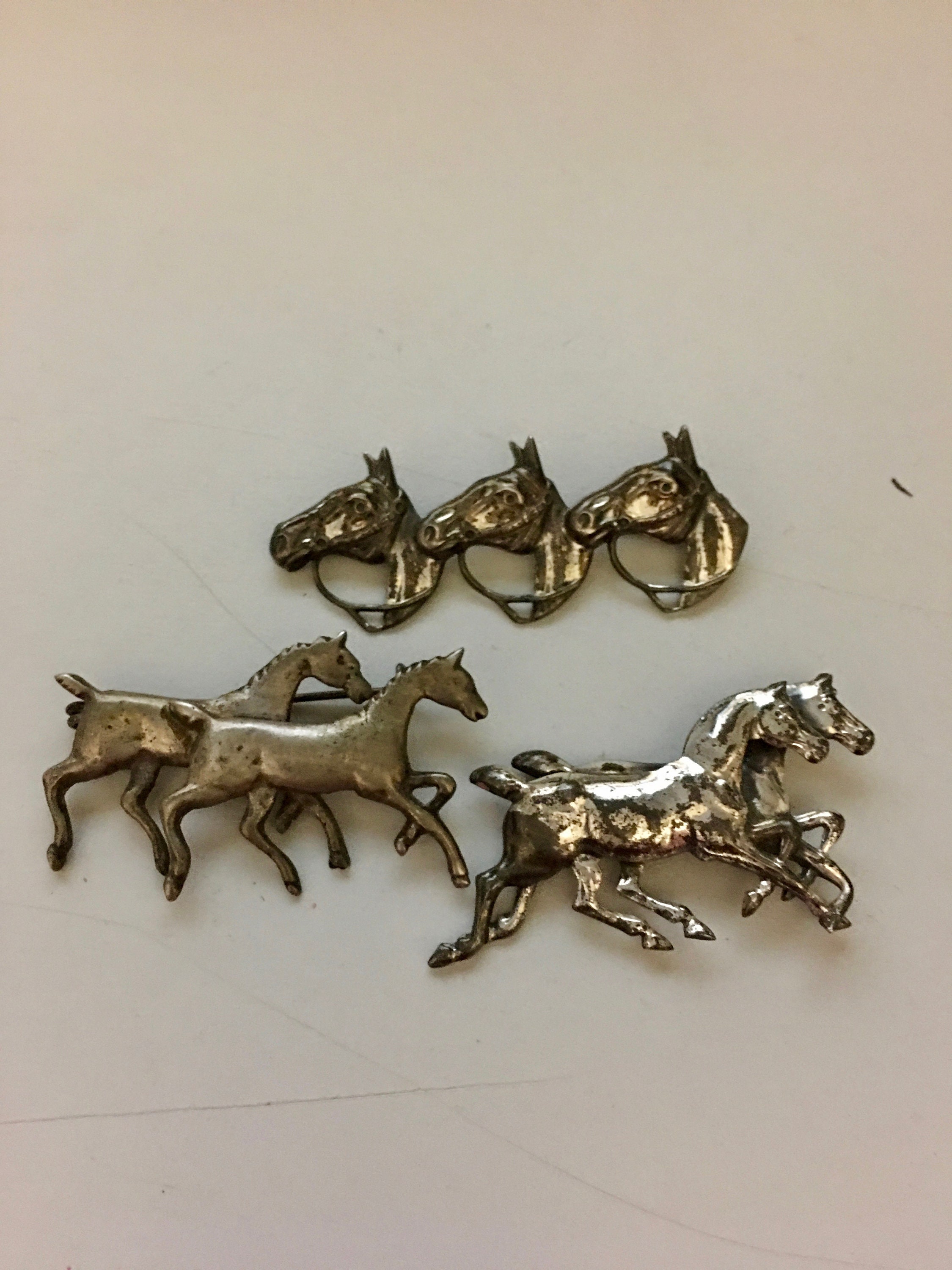 Vintage Sterling Silver Horse Pins Three Etsy