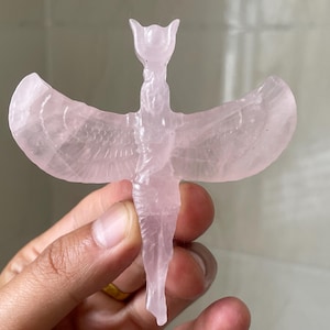 3&quot; Natural pink quartz crystal cross angel,Crystal hand carved angel,Specimens,Crystal skull,crystal gift,Home Decoration Gifts 1x