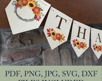 Thankful banner, Thanksgiving banner, Harvest, Fall, Autumn, Party Supplies, Autumn, Digital Download, Printable, Print Then Cut, SVG, JPG