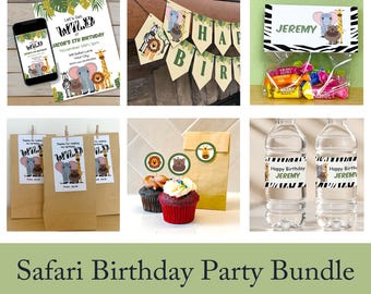 Safari Birthday Party Bundle Editable | Jungle Animal Kids Party Decor | Corjl Templates | Printables