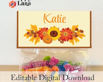 Holiday Bag Topper Editable | Harvest | Autumn | Fall Party | Candy Bag | Party Decor | Thanksgiving Party | Digital Download