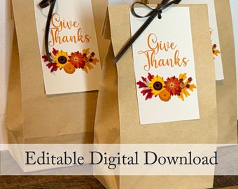 Etiquetas editables de Acción de Gracias, etiquetas de regalo de Acción de Gracias, etiquetas de cosecha, etiquetas de agradecimiento, otoño, fiesta de la cosecha, dar gracias, descarga digital, otoño