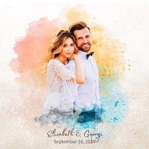 Personalized Painting from Photo, Digital Wedding Portrait, Custom Watercolor Couple Art, Colourful Bride Groom, Customised Anniversary Gift
