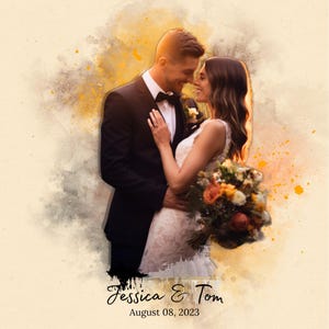 Personalized Wedding Portrait from Photo, Custom Watercolor Couple Painting, Romantic Bride & Groom Print, Customised Anniversary Gift